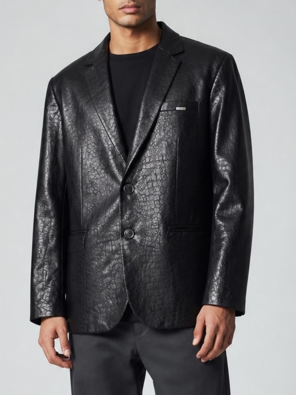 MONDO Black Snakeskin Print Two Button Blazer